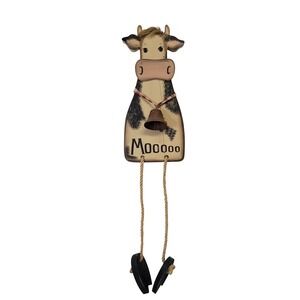 Vintage Country Cow Wooden Wall Hanging Decor Rope Cowbell Farmhouse Moo